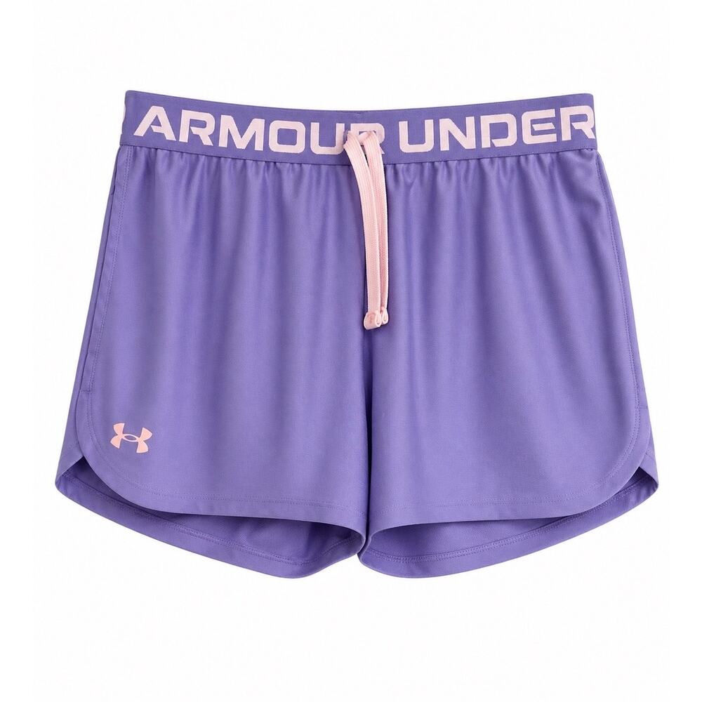 Under Armour Girls YLarge HeatGear Shorts Purple Pink Drawstring Gym Athleisure